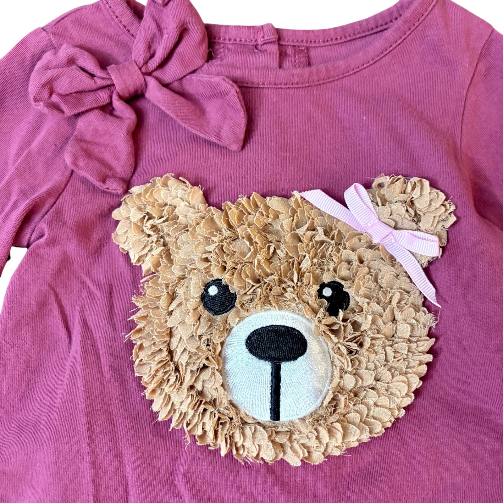 GoodLad Girls Long Sleeve Textured Bear Shirt Ruffles Bows & Floral Leggings Set
