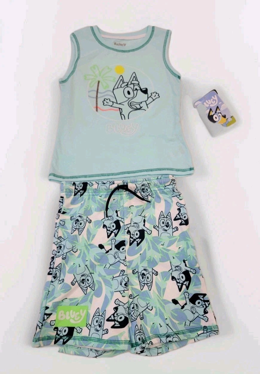 bluey tank short set size 5T light blue 2pcs shirt embroidered