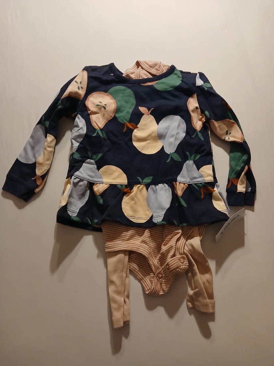 Carter’s 3-Piece Set Baby Girl Size 24M Multi Pear Print Round Neck Snap Front