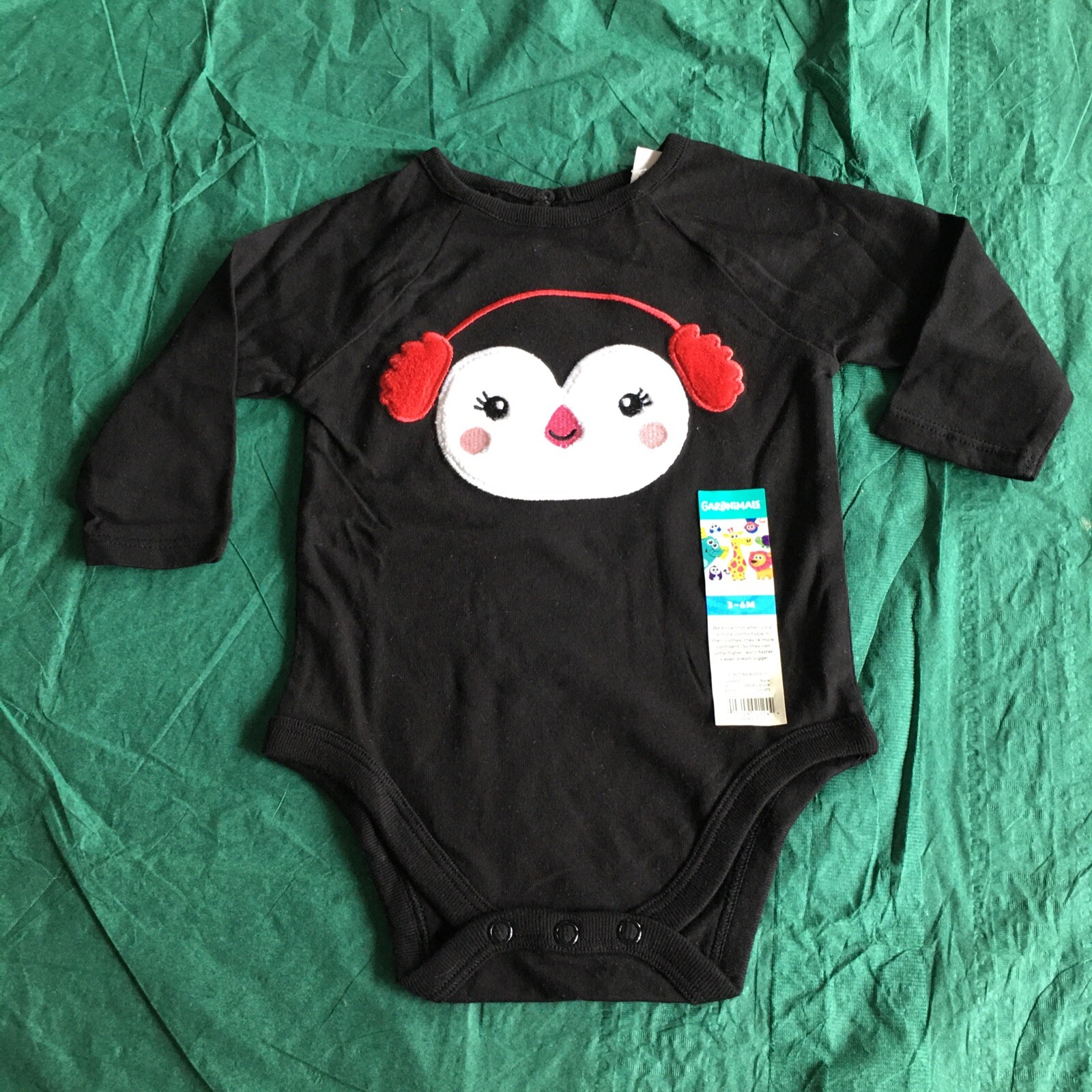 NWT Garanimals Black Long Sleeve Penguin Face One Piece 3-6 Months