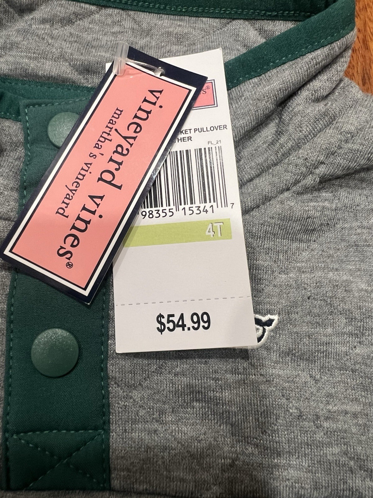 Classic Vineyard Vines Toddler Unisex 4T Gray Quilted Snap Quarter Pullover