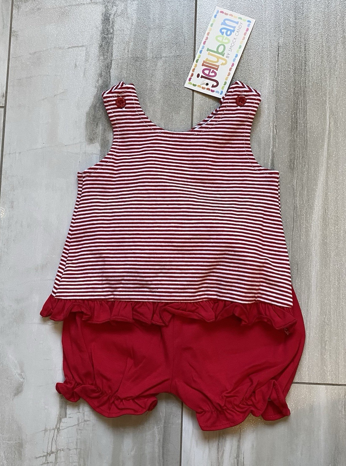 New! Jellybean By Smock Candy Red Striped Swing Shirt and Bubble Short Set, 3M
