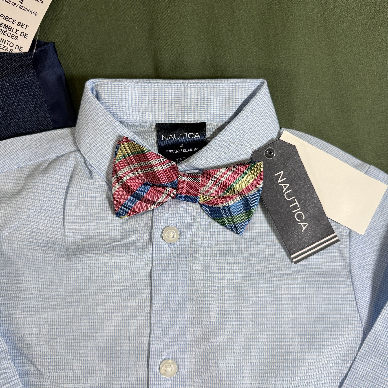 Nautica Boys 4 Piece Suit Set 3T Blue Vest Pants Shirt Bow Tie New