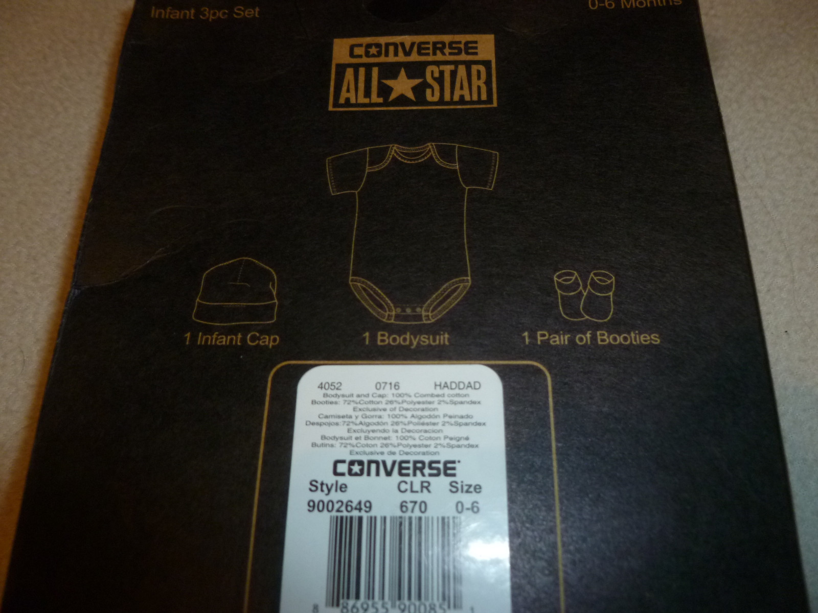 NEW CONVERSE ALL STAR CHUCK TAYLOR INFANT 3PC SET 0-6 MONTH CAP BODYSUIT BOOTIES
