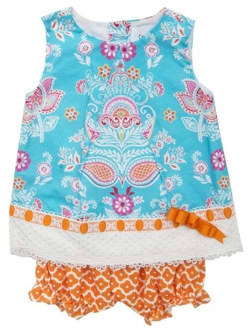 Rare Editions Turquoise Orange Paisley Short Set 6-9 Months