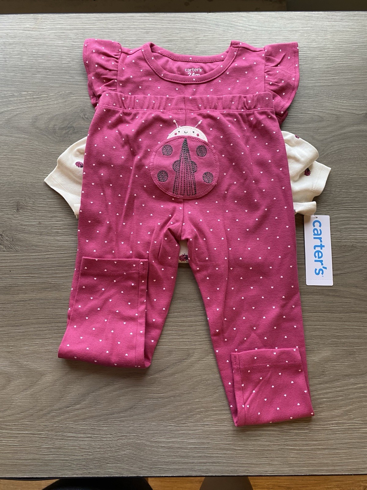 Carter’s Girls 24M 3-Piece Pink/White Ladybug Pants Set Bodysuit Cotton