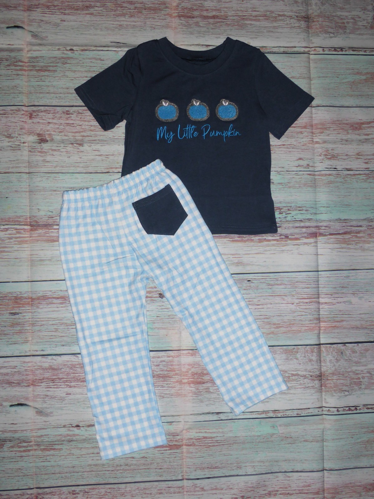 NEW Boutique My Little Pumpkin Boys Plaid Pants Outfit Set