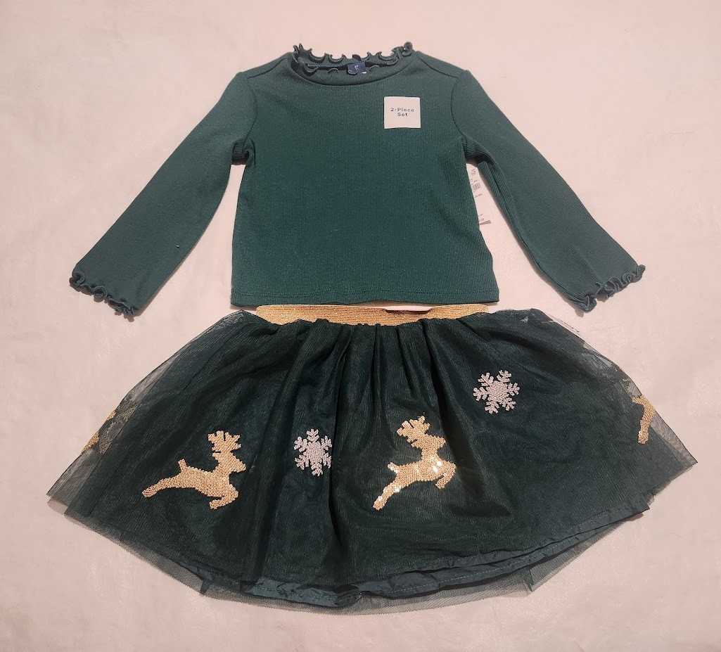 NWT Old Navy Rib Knit Top Reindeer Snowflake Tutu Outfit 2PC Baby Toddler Girl