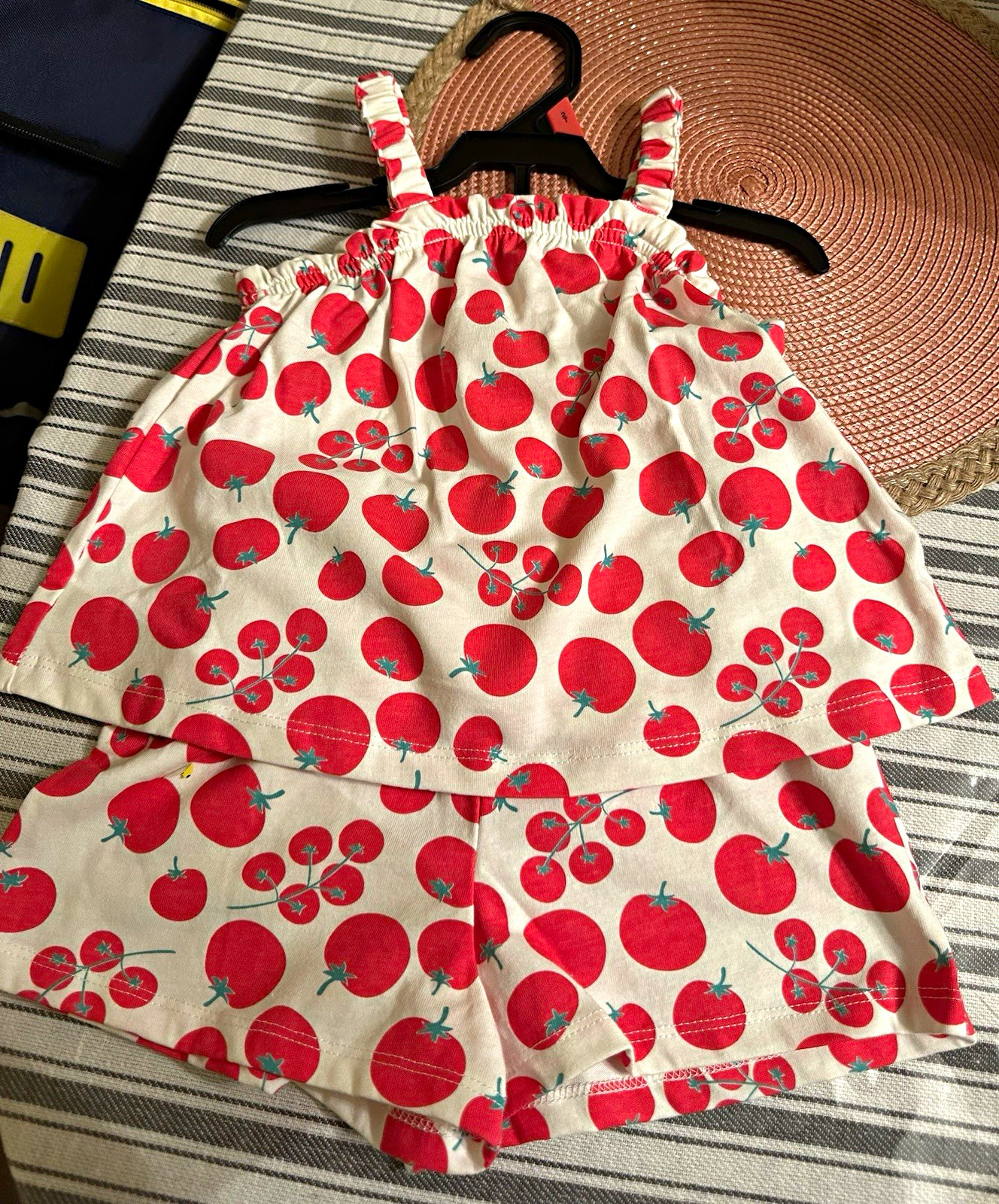 Baby Girls 0-3M 2pc Cotton Shorts Set Sleeveless Fruit Print Ruffle Top