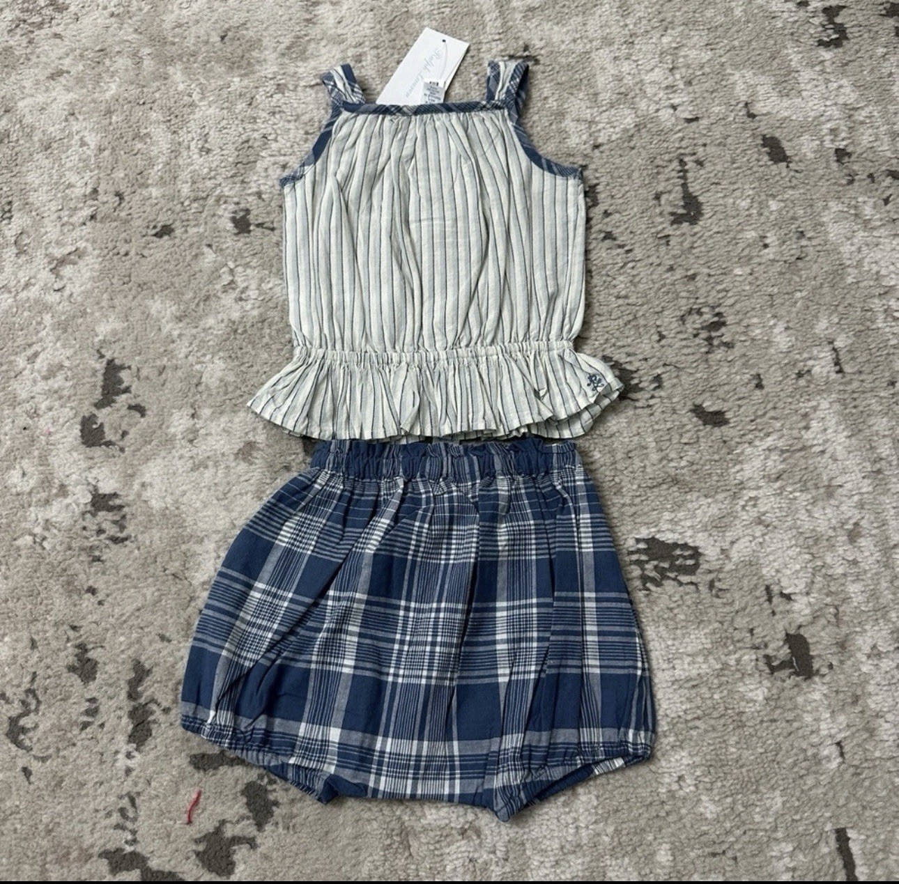 Ralph Lauren Baby Girls Matching Set Striped Cotton Top & Plaid Bloomer 3 Months