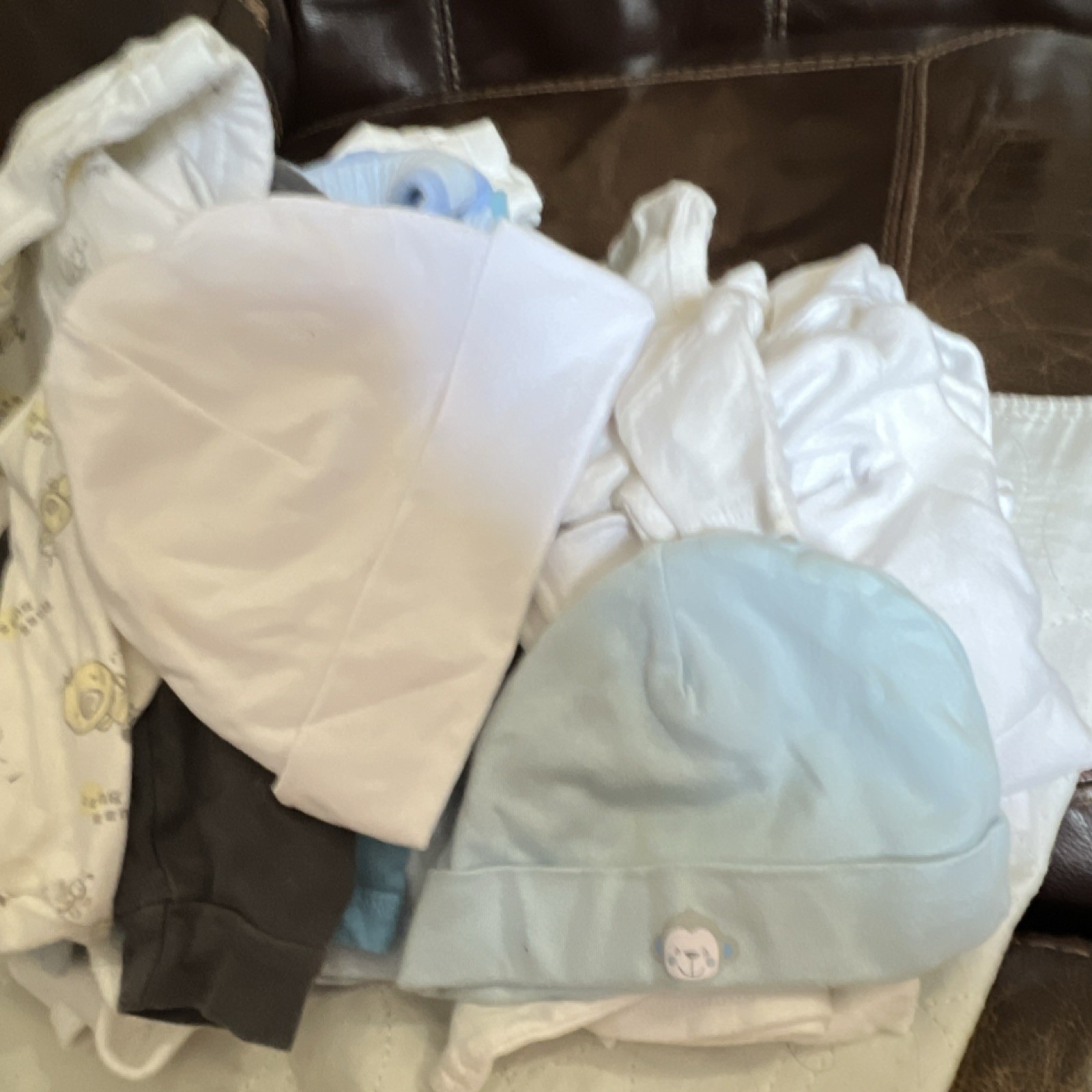 Sports Animal Print Hat & Pants Set Unisex Baby White Blue Gray Cotton 23 pc
