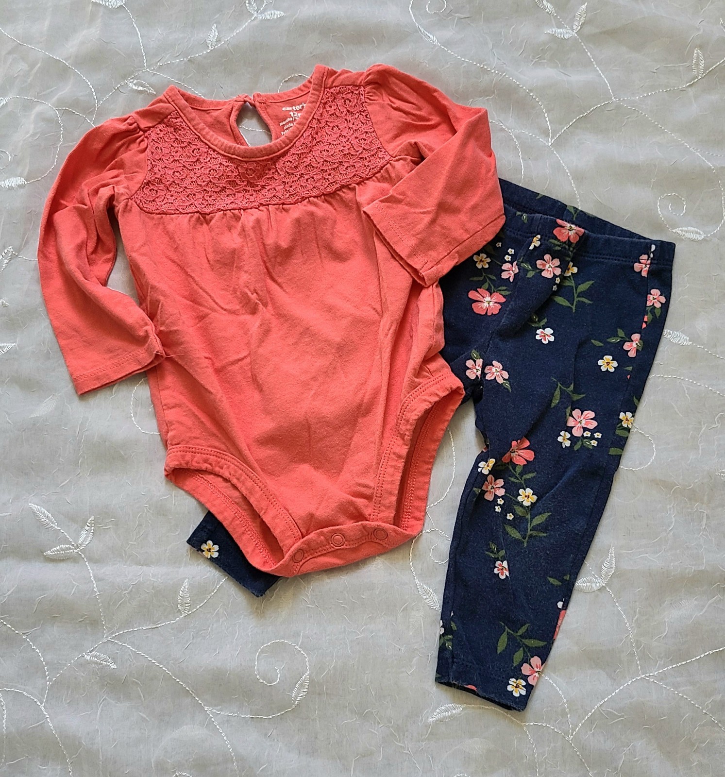 Carters 12 Month Girl Floral Bodysuit Pants Set Floral Boho Cottagecore Girly