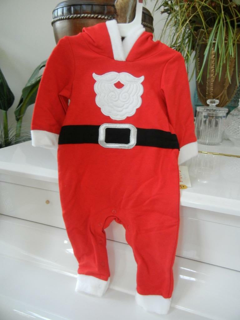 NWT BABY CAT & JACK 1 PC RED HOODED SANTA CLAUS COTTON FLEECE CHRISTMAS OUTFIT