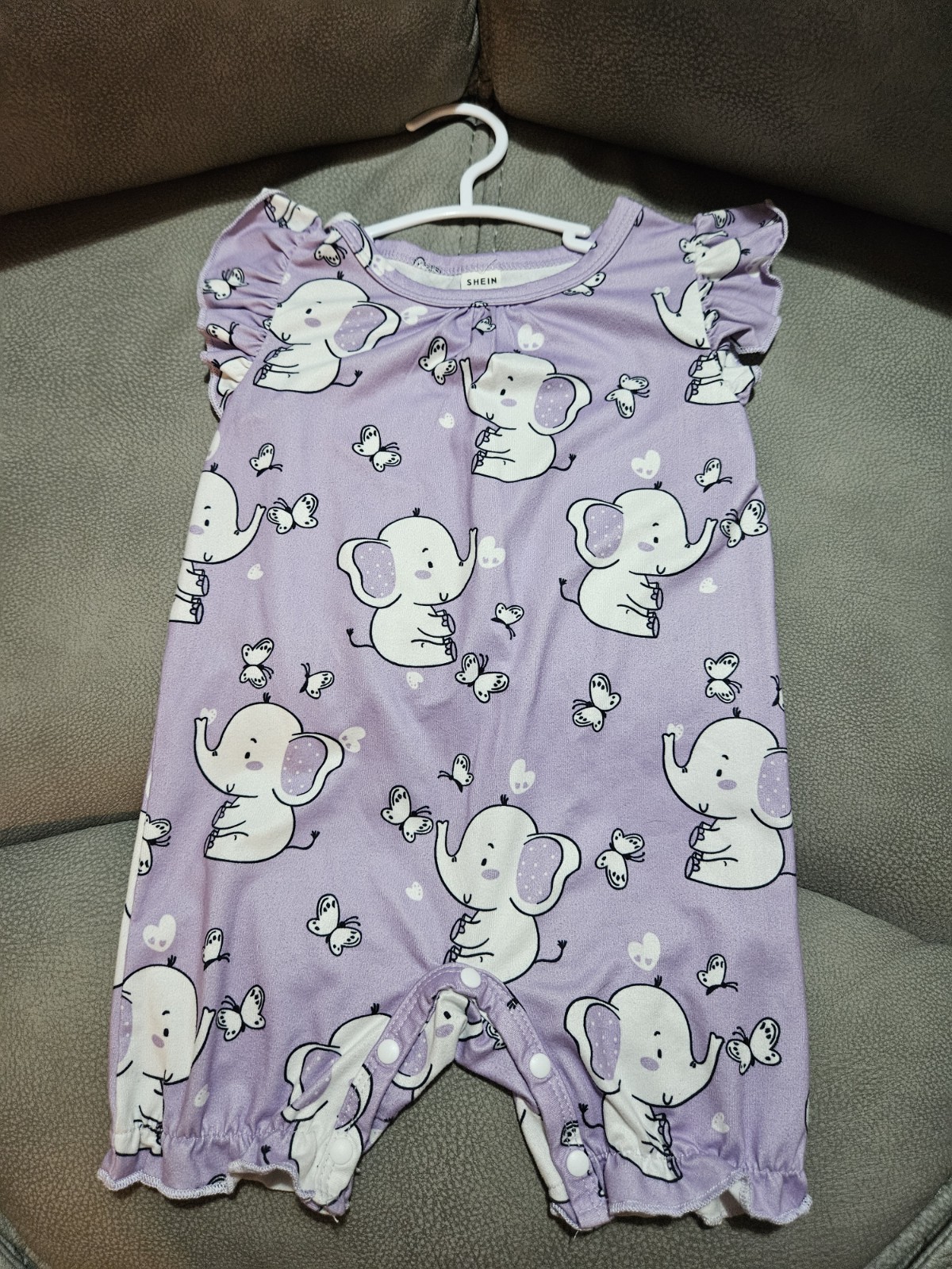 Girls 12M 3pc Cotton Woven Romper Set Floral Elephant Ruffle Bow Snap