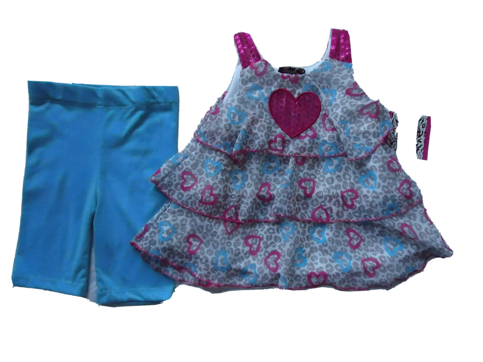 DDG Darlings tunic & capri girls 2 pc set aqua, gray, pink size 24 months