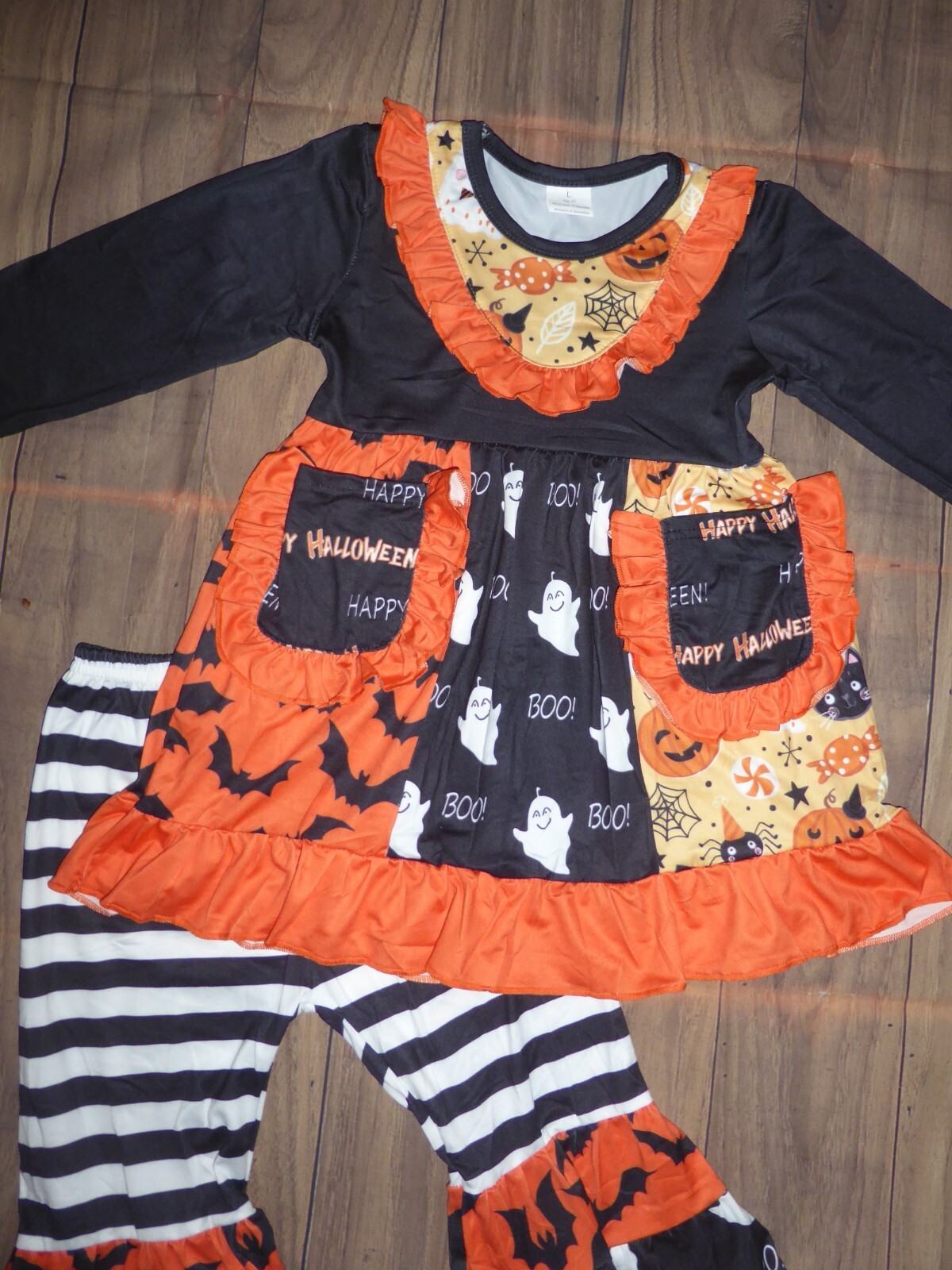 NEW Boutique Halloween Ruffle Tunic Dress & Bell Bottoms Girls Outfit Set