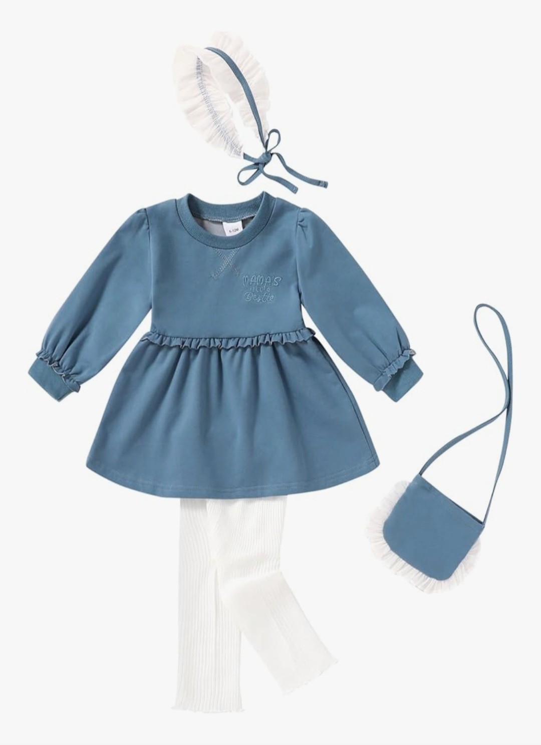 4pc Toddler Girl’s Outfit Ruffle Top Tights Wedgewood Blue Sz 18-24 mths NWT