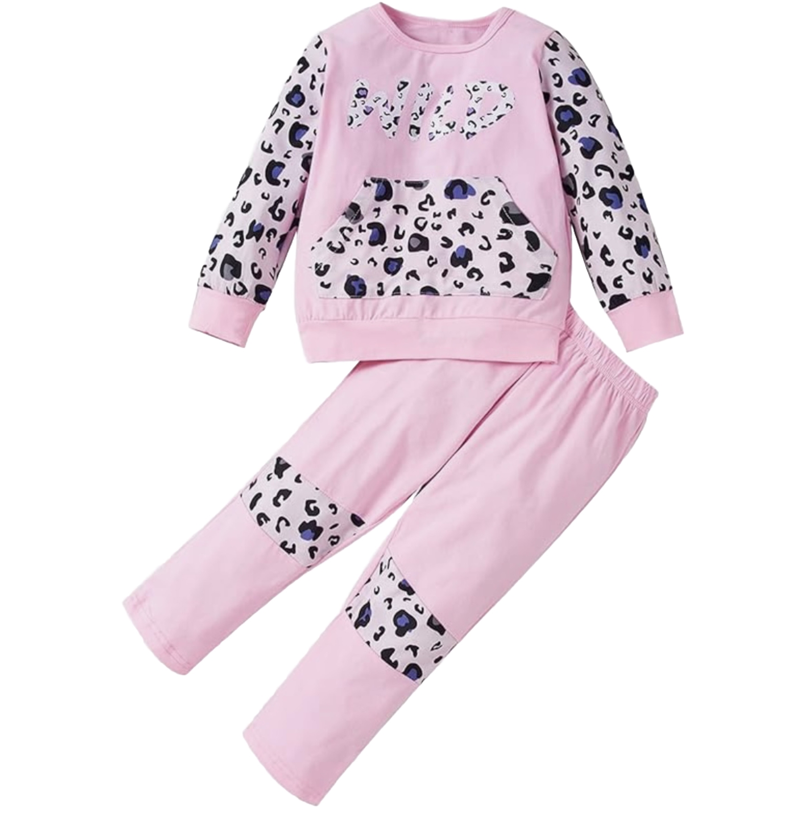 Baby Girl’s Sweatshirt Leopard Printed Toddler Long Sleeve Outfit Set, 4-5yrs