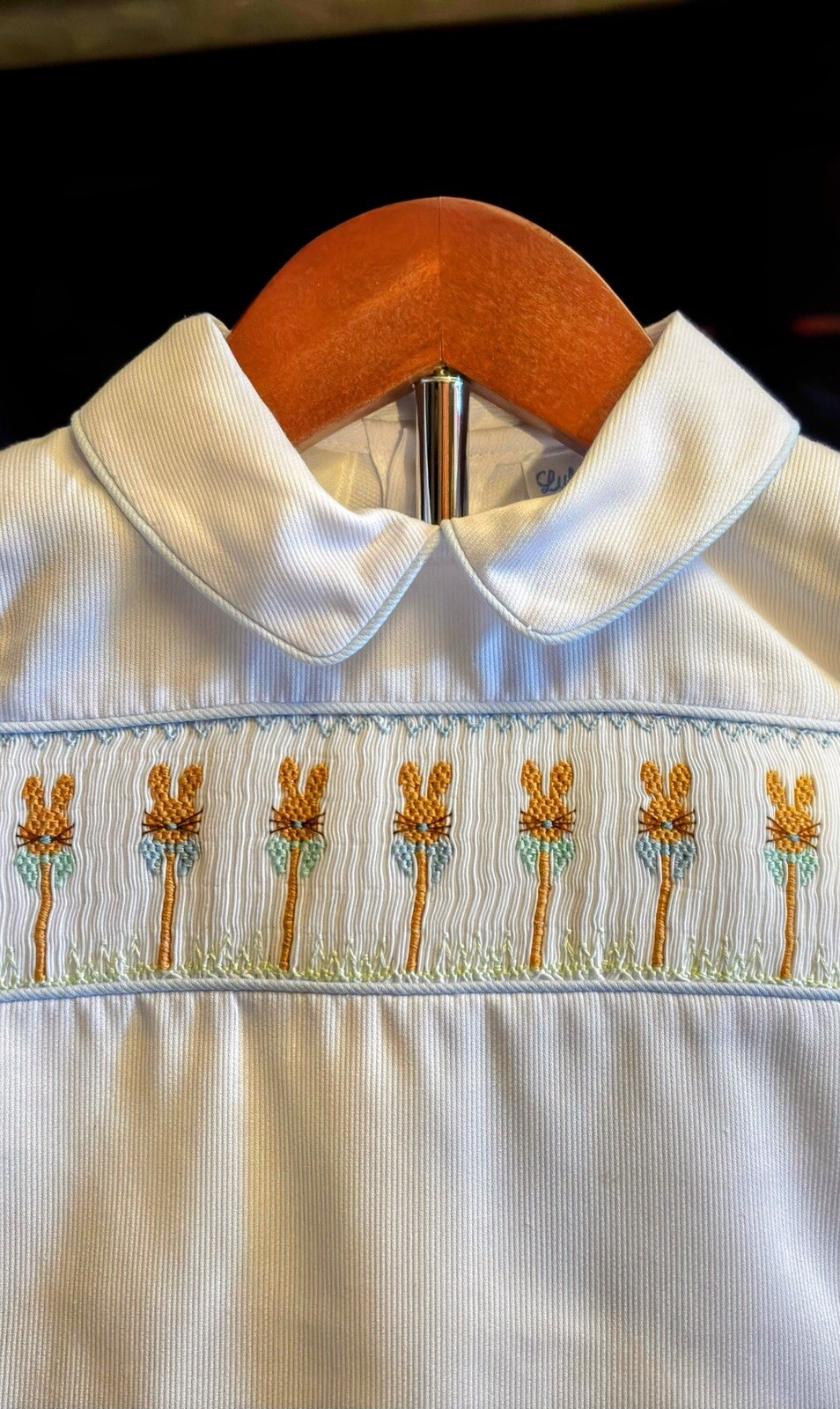 Boys NWT Lulu Bebe Smocked Set Dress Shirt & Bloomers Easter Bunny 9 Months