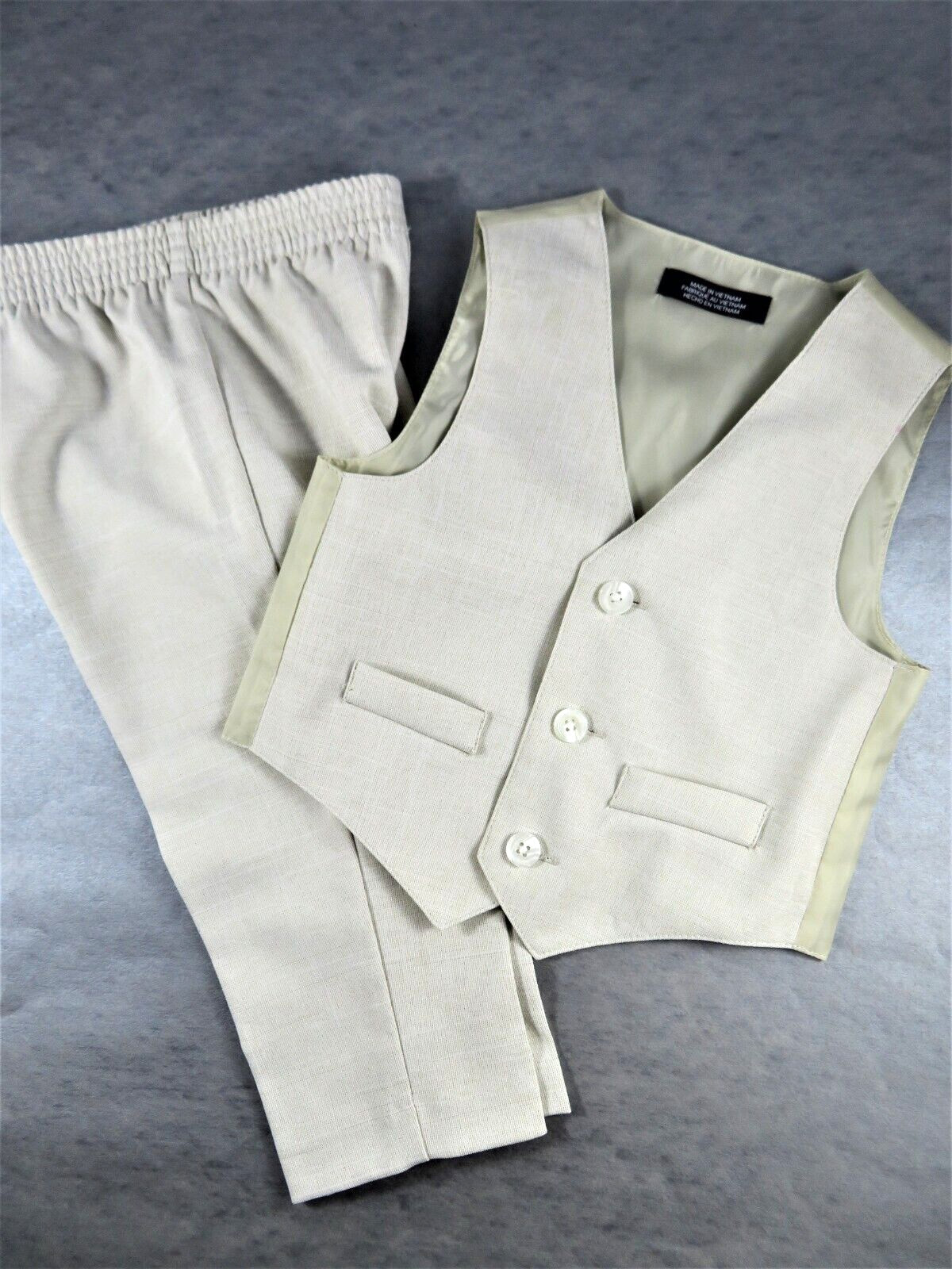 Van Heusen 18 Months Boys Formal Pants Vest 2 Piece Set Linen Look Ivory Color