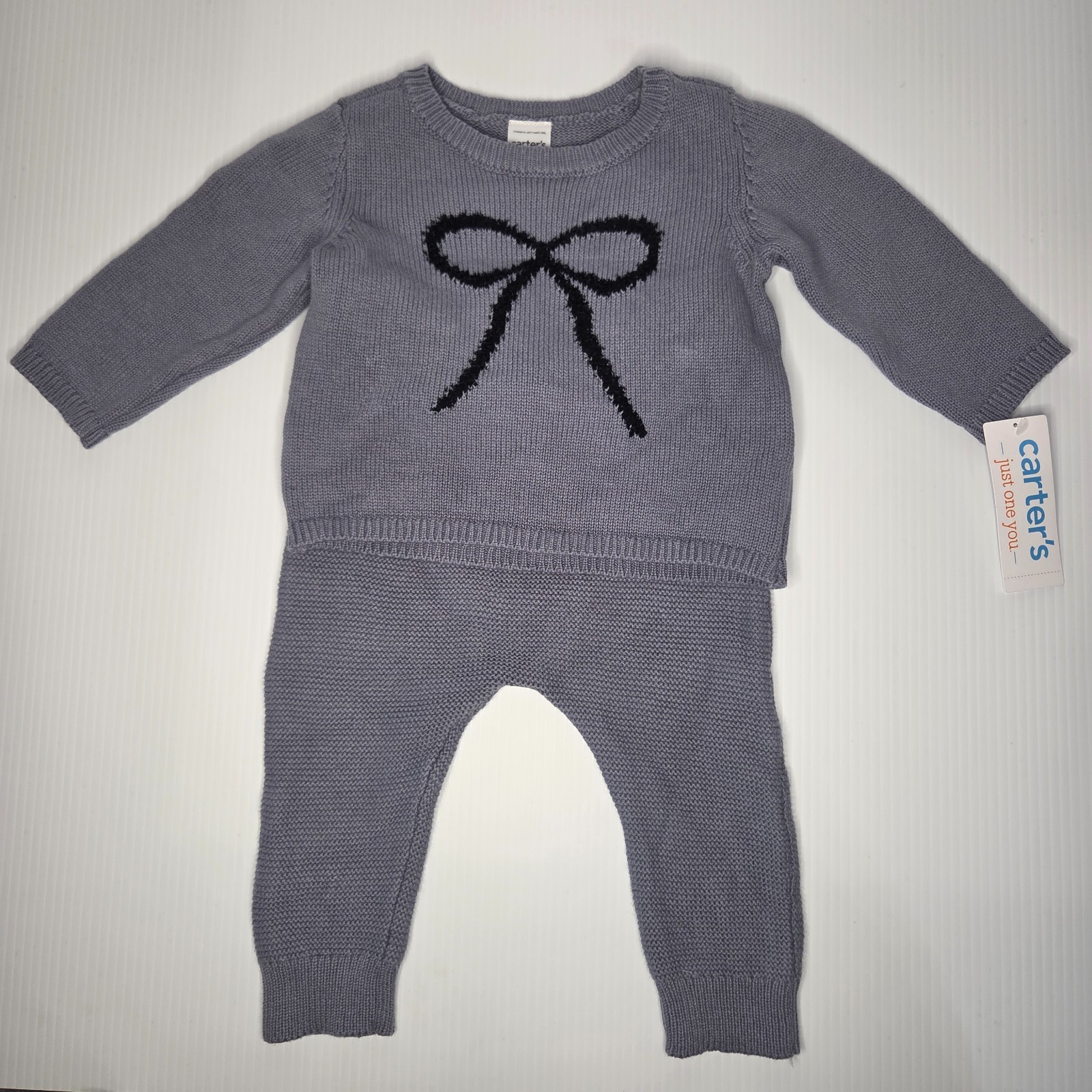 Carter’s Just One You Baby Girls 100% Cotton Gray 2pc Bow Sweater Set – 9months