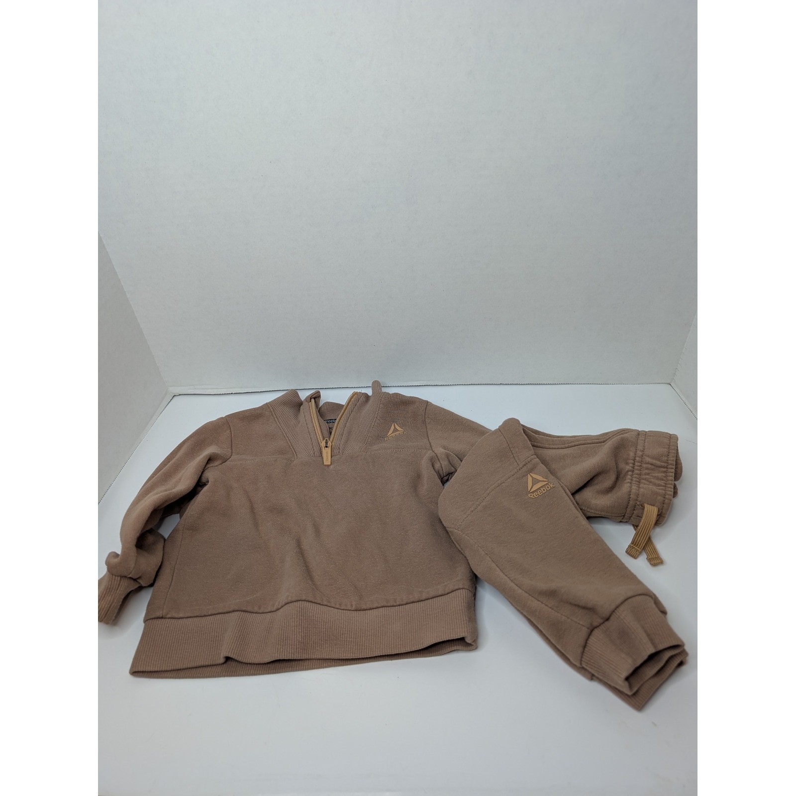 Reebok Kids 18M Tan Fleece Quarter Zip Pullover and Joggers 2 Piece Set