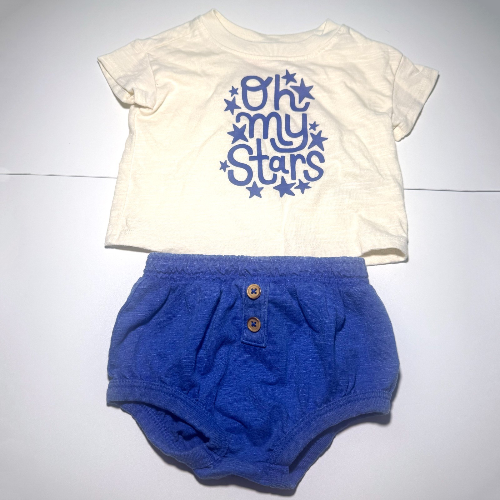 Cat & Jack Baby Outfit Set 0-3M Oh My Stars Shirt Blue Bloomers Patriotic July 4