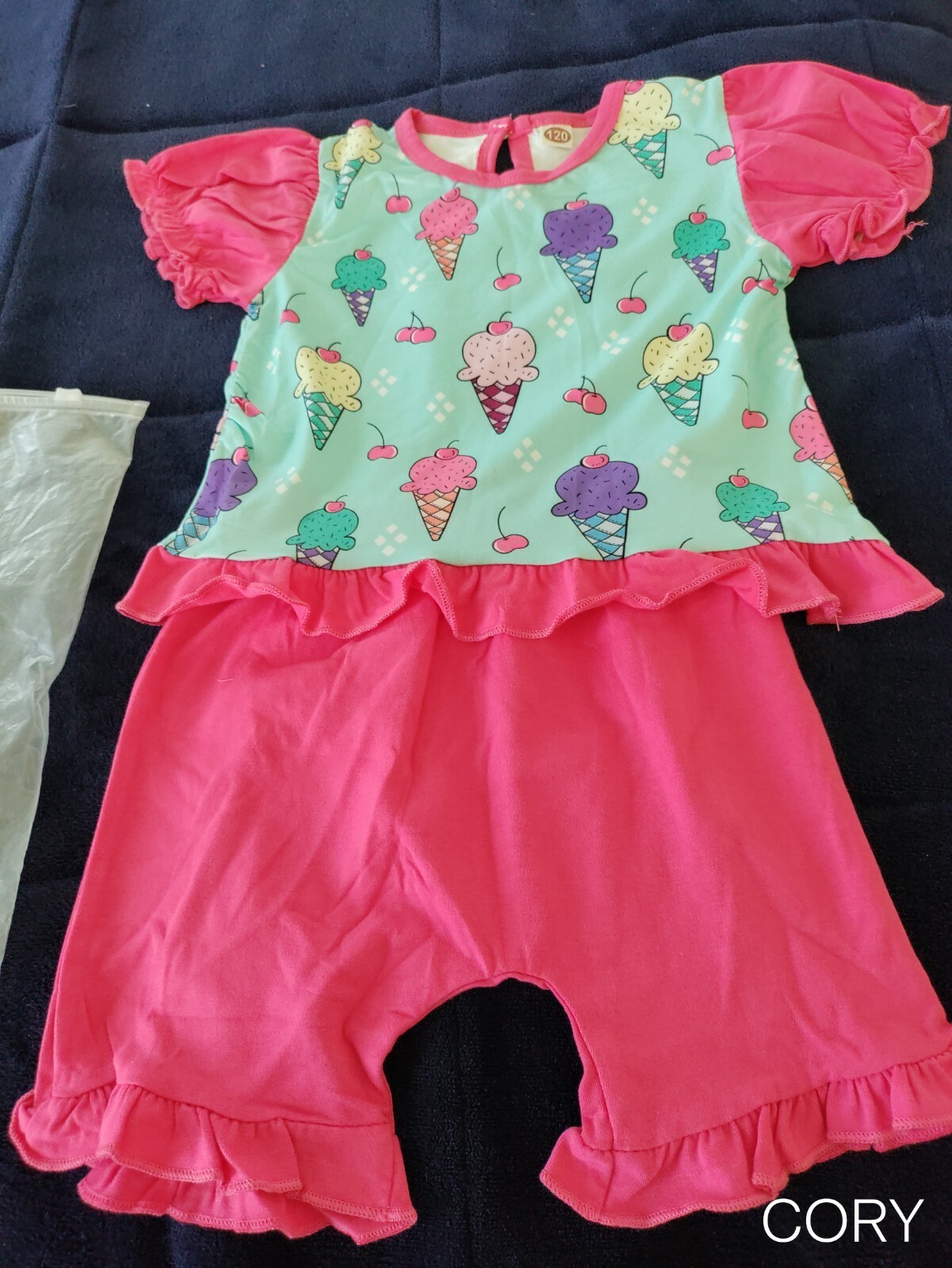 NEW Toddler Girls 2 Piece Set Top Shirt & Shorts Outfit Ice cream Cotton