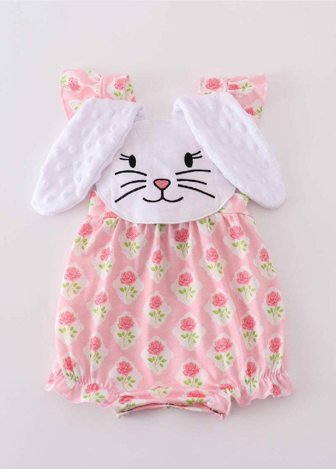 Girl’s Boutique Pink Floral Easter Bunny Applique Girl Embroidered Embroidery Bu