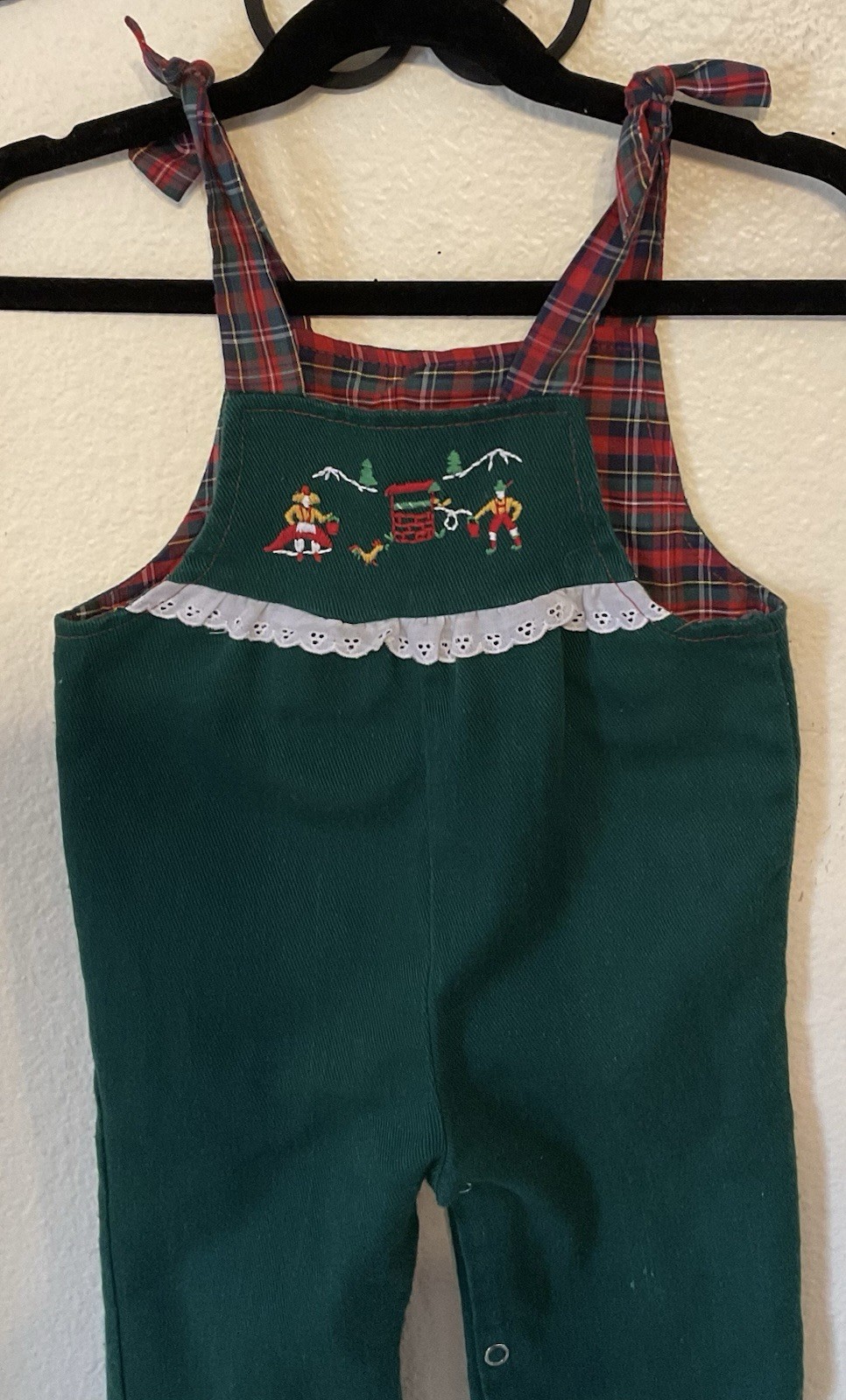 Vintage 90s Good Lad Christmas Green Red Plaid Overalls One-Piece Outfit 12M
