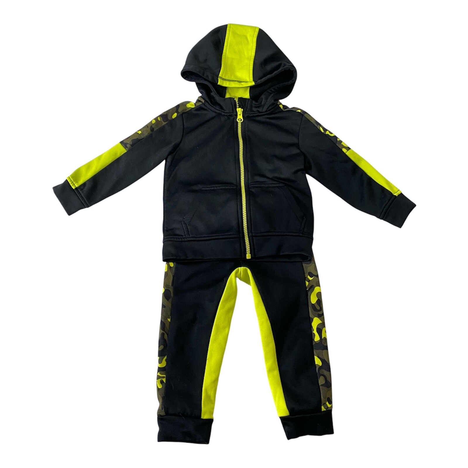 Athletic Works Sweatsuit Set Boys 24 Months Black Yellow Camouflage