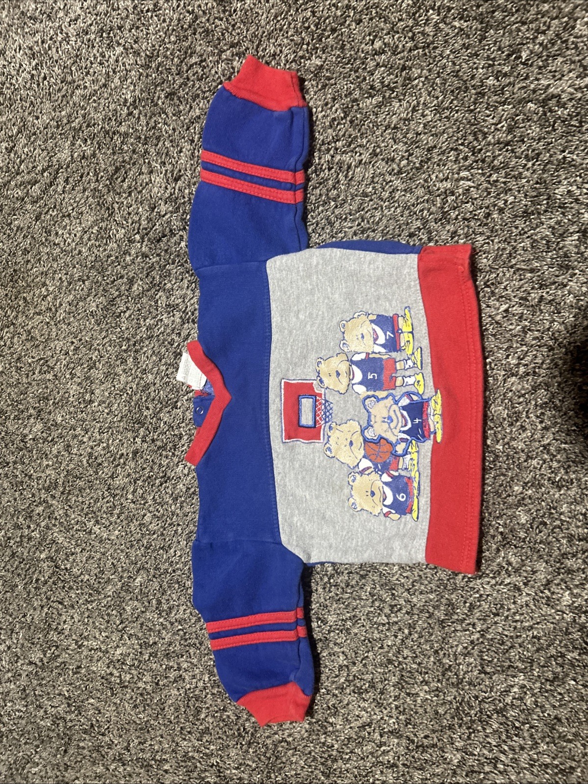 90s VTG Fisher Price Baby Wear Basketball Long Sleeve Shirt Red Blue Grey 18M