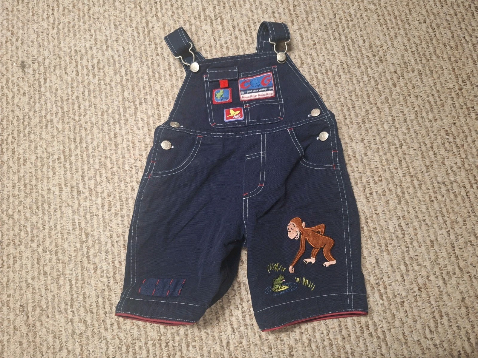 Vintage 90s 00s Curious George 3 Overalls Cartoon Tv Movie Shortalls Embroidered