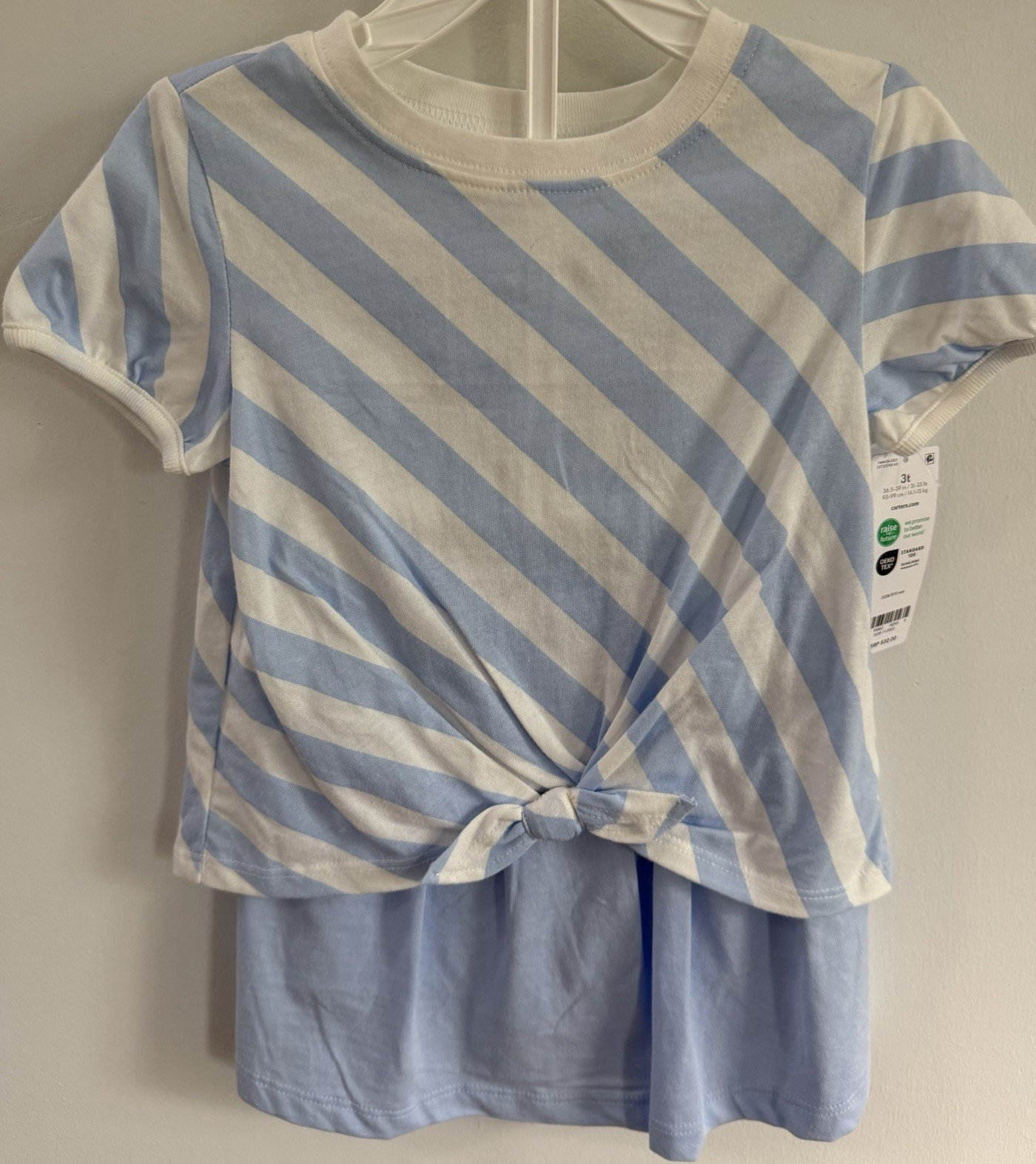 Carter’s Girls 2 Piece Outfit 3T Blue White Striped T-Shirt Shorts Set