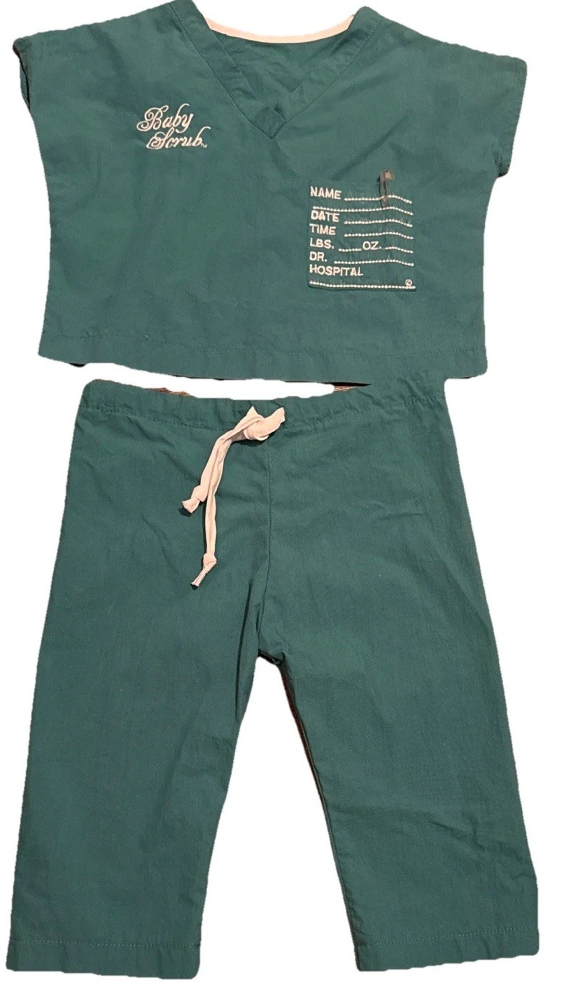Baby Scrub Infant 2 Piece Outfit Scrub Set Birth Announcement Pen Teal Green