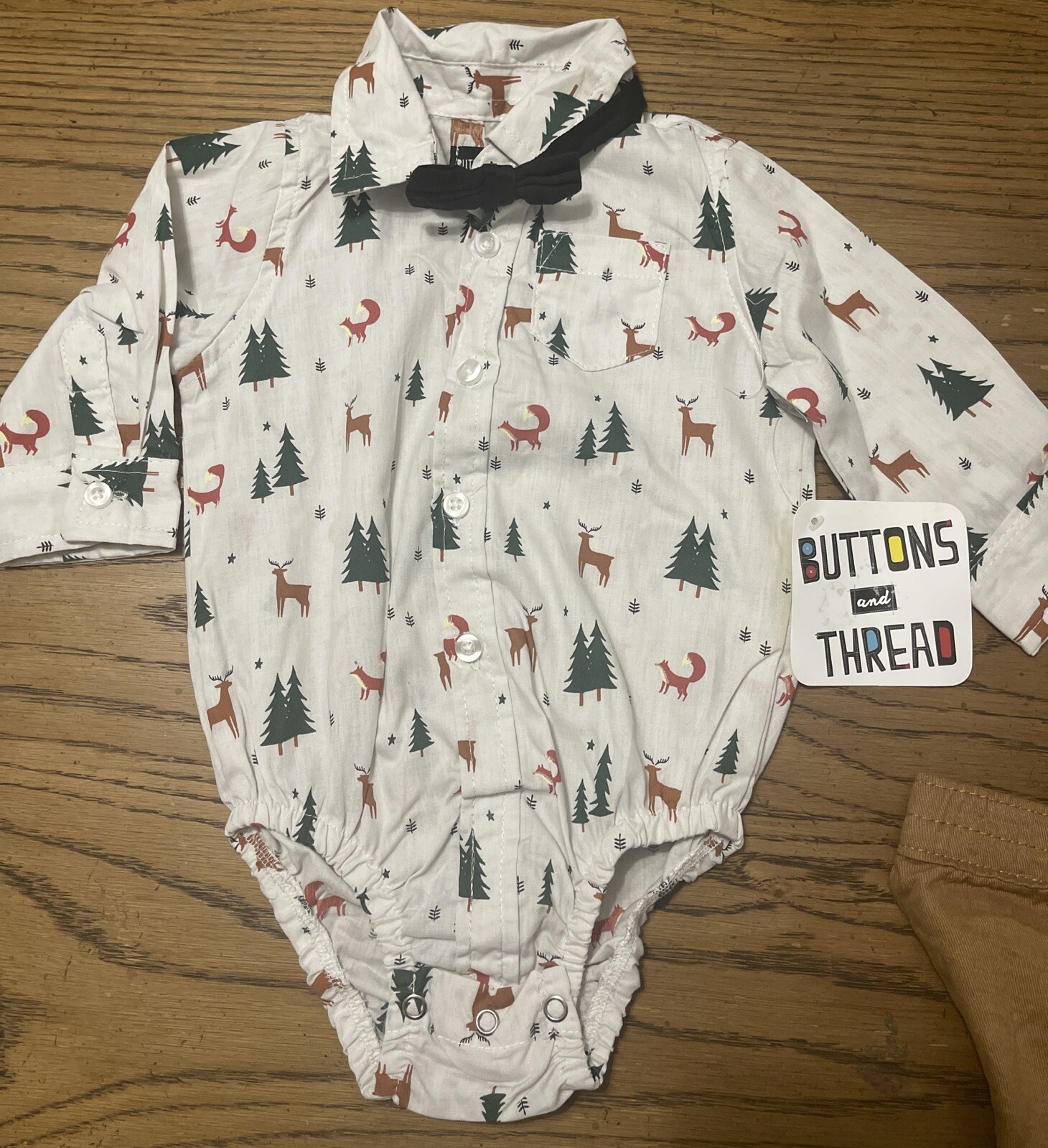 Buttons and Thread White and Tan Christmas two piece outfit baby boy 6-9 months