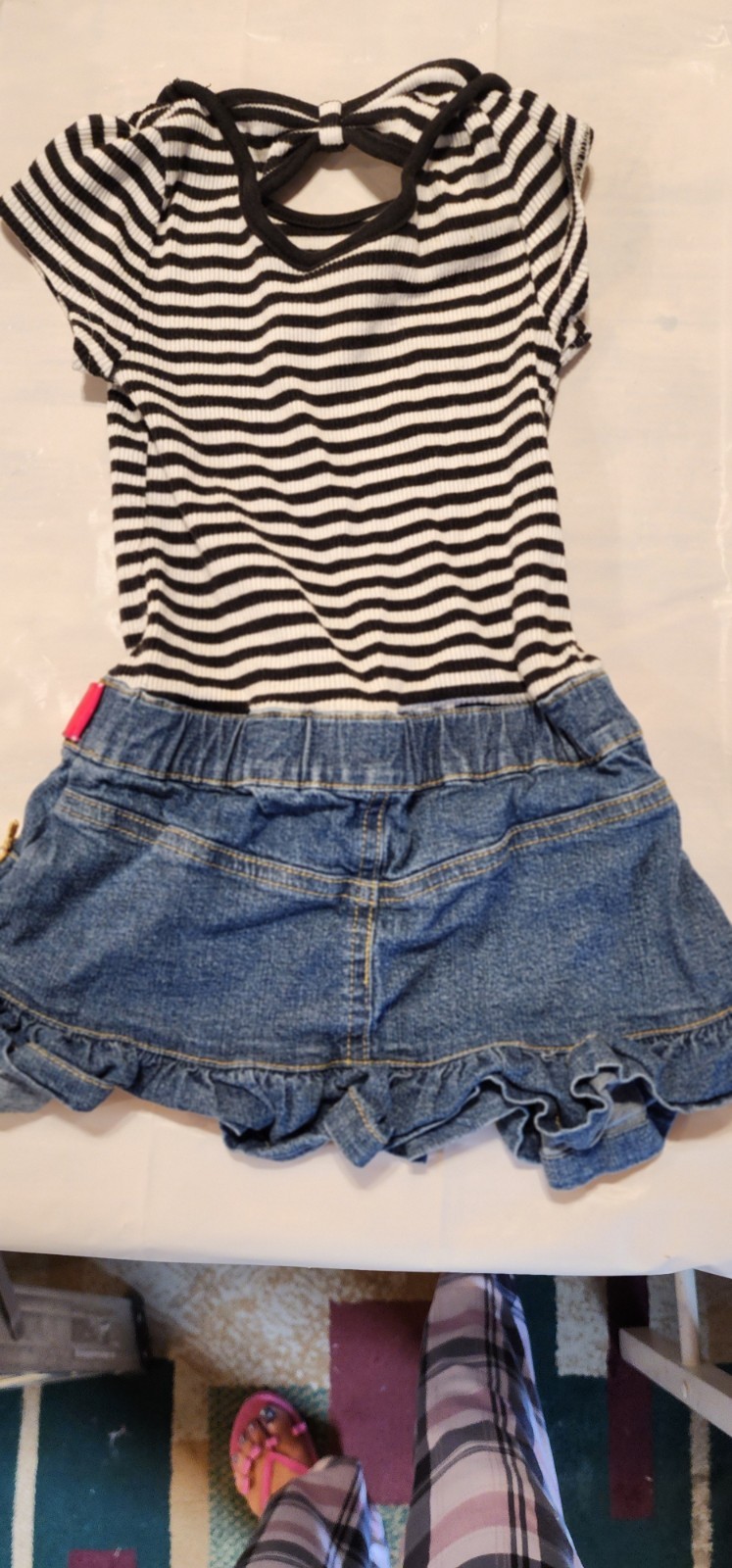 Nannette Kids Girls 4T 2Pc Outfit Set Striped Top Denim Shorts Flower Accents