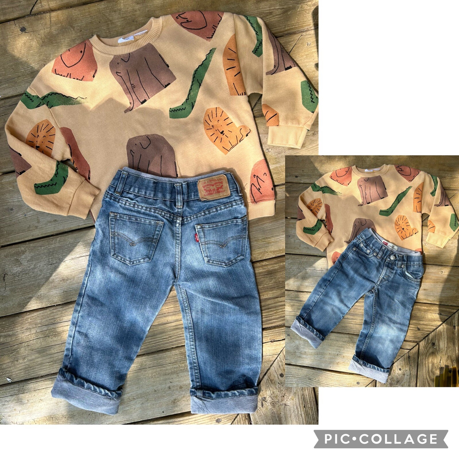 Zara Jungle Animals Sweatshirt Levis 514 Slim Straight Jersey Cuffed Jeans 3T