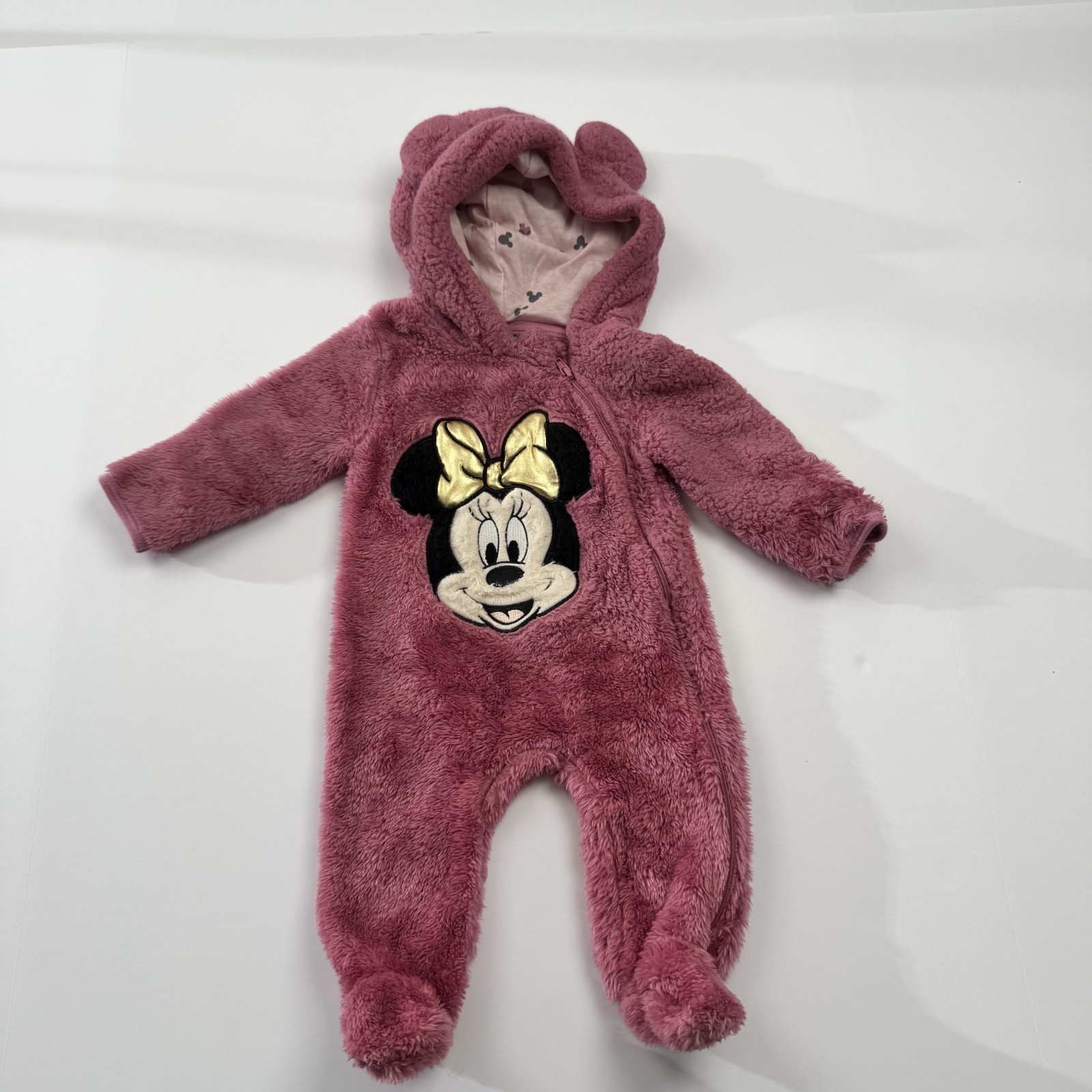 Disney Baby Minnie Mouse Plush Hooded Bunting 0-3 Months Fleece Pajamas