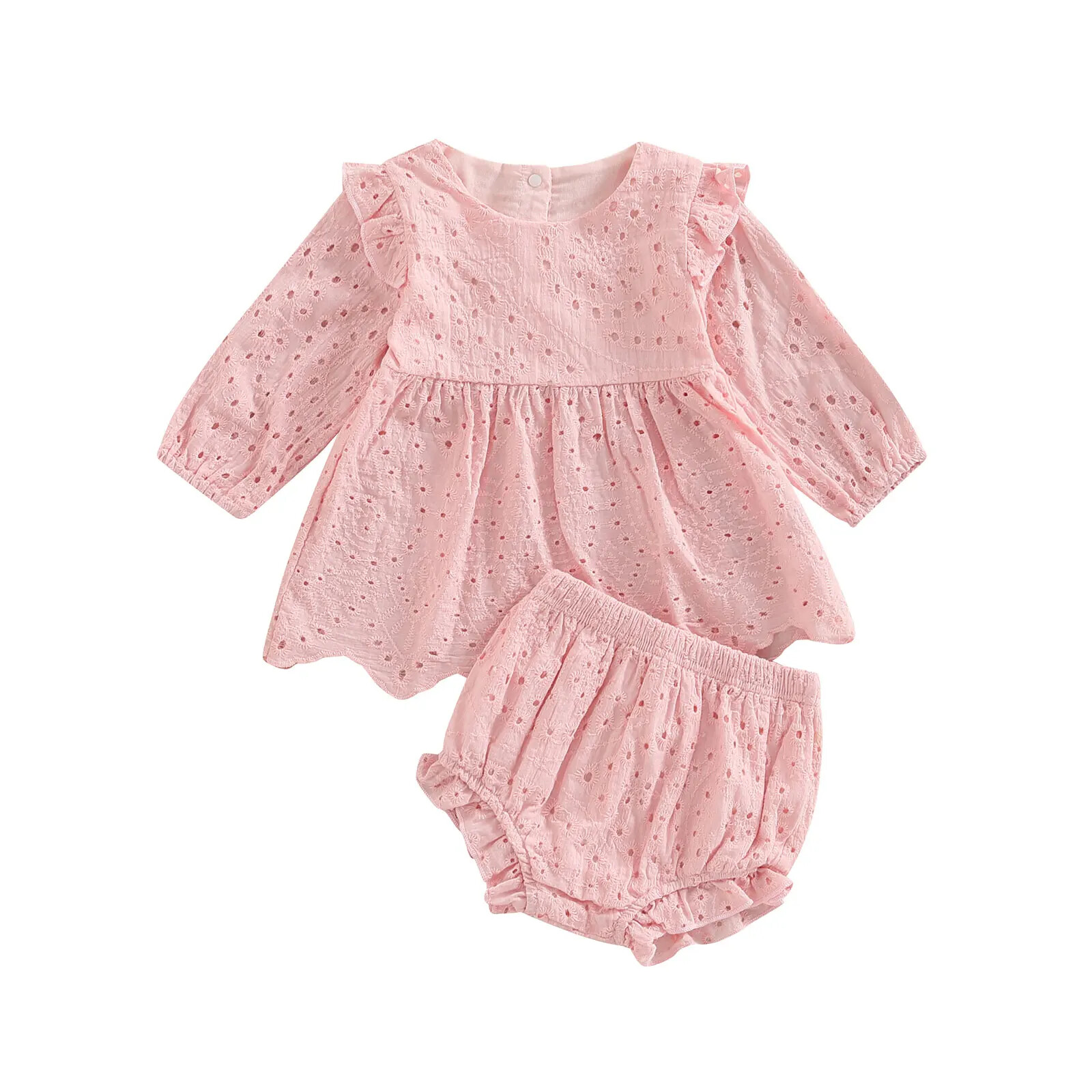 0-24M Toddler Baby Girl Clothes Set Solid Color Cutout Round Neck T-shirt Tops