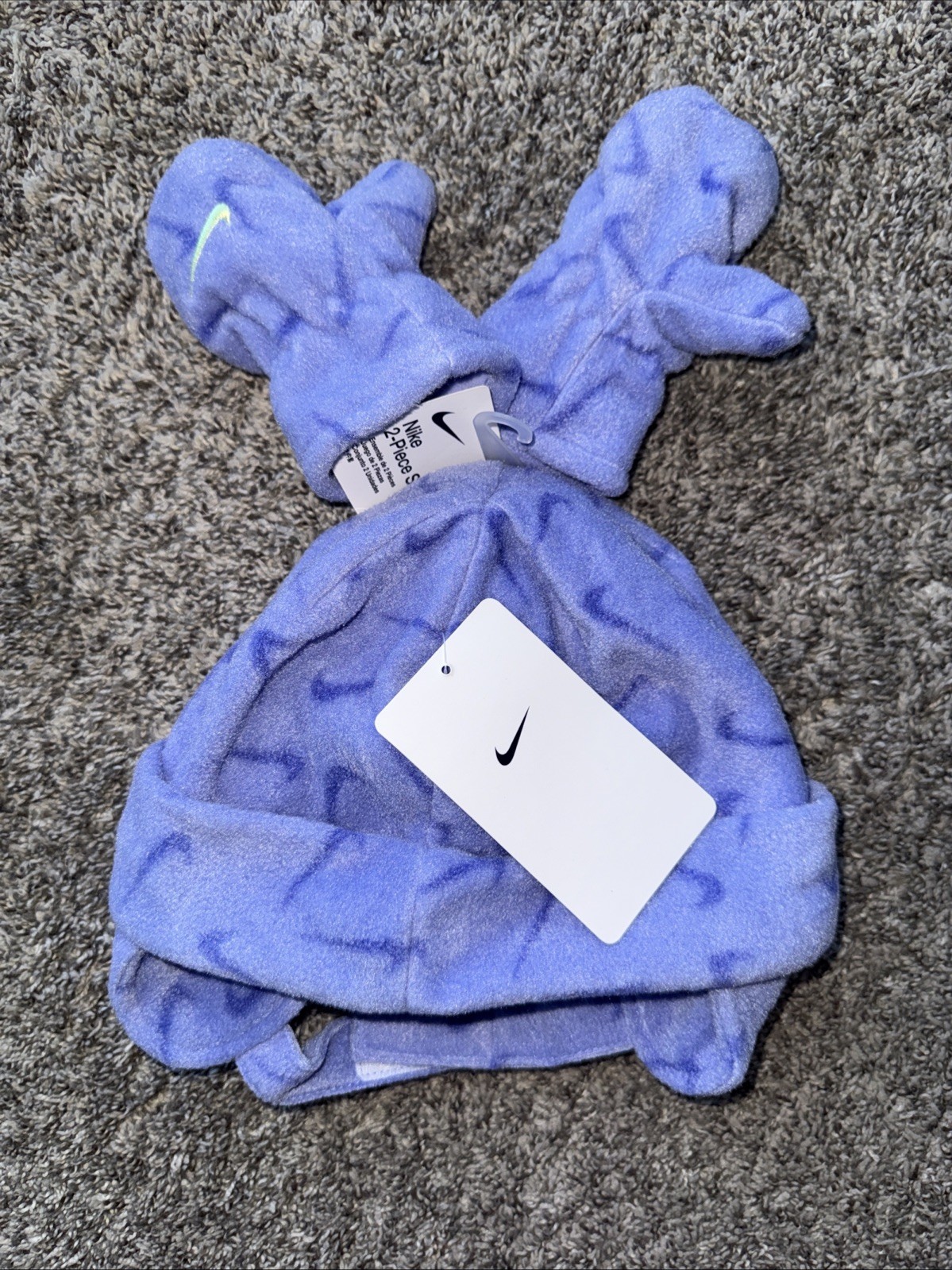 Nike Toddler Fleece Chin Strap Trapper Hat & Mittens 2 Piece Set Purple NEW