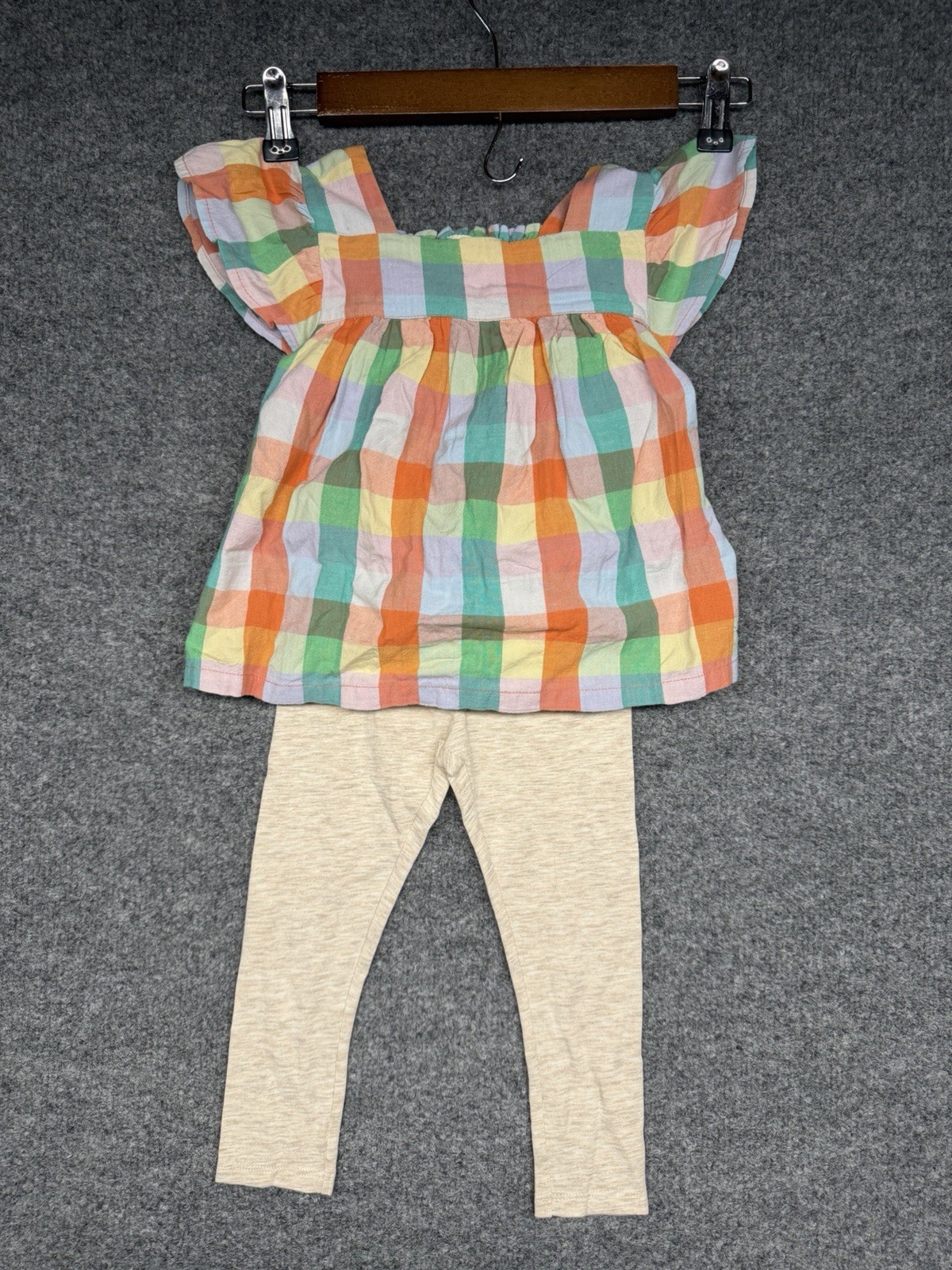 NWT Tucker + Tate Nordstrom Baby Girl 24M Set Cotton Orange Checkered Outfit