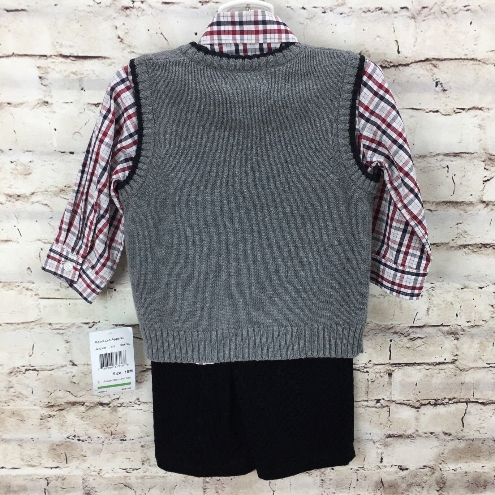 Good Lad Boys Outfit 18 M Sweater Vest Pant Toddler Black Red Gray 3 Pc