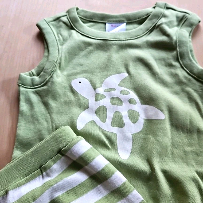 NWT HANNA ANDERSSON SEA TURTLE GREEN SLEEVELESS BODYSUIT BLOOMERS SET 85 2T $40