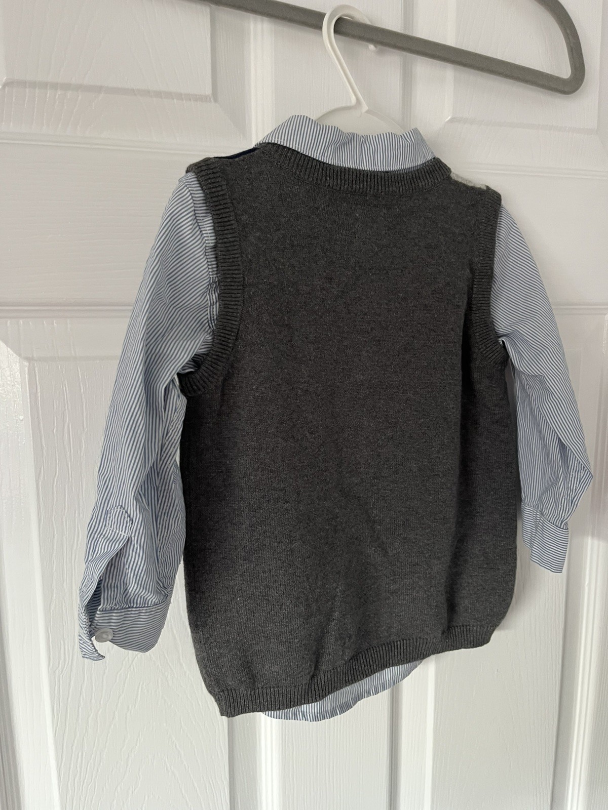 H&M Harlequin Pattern Grey Jumper & Light Blue Pinstripe Shirt Set 12-18 months