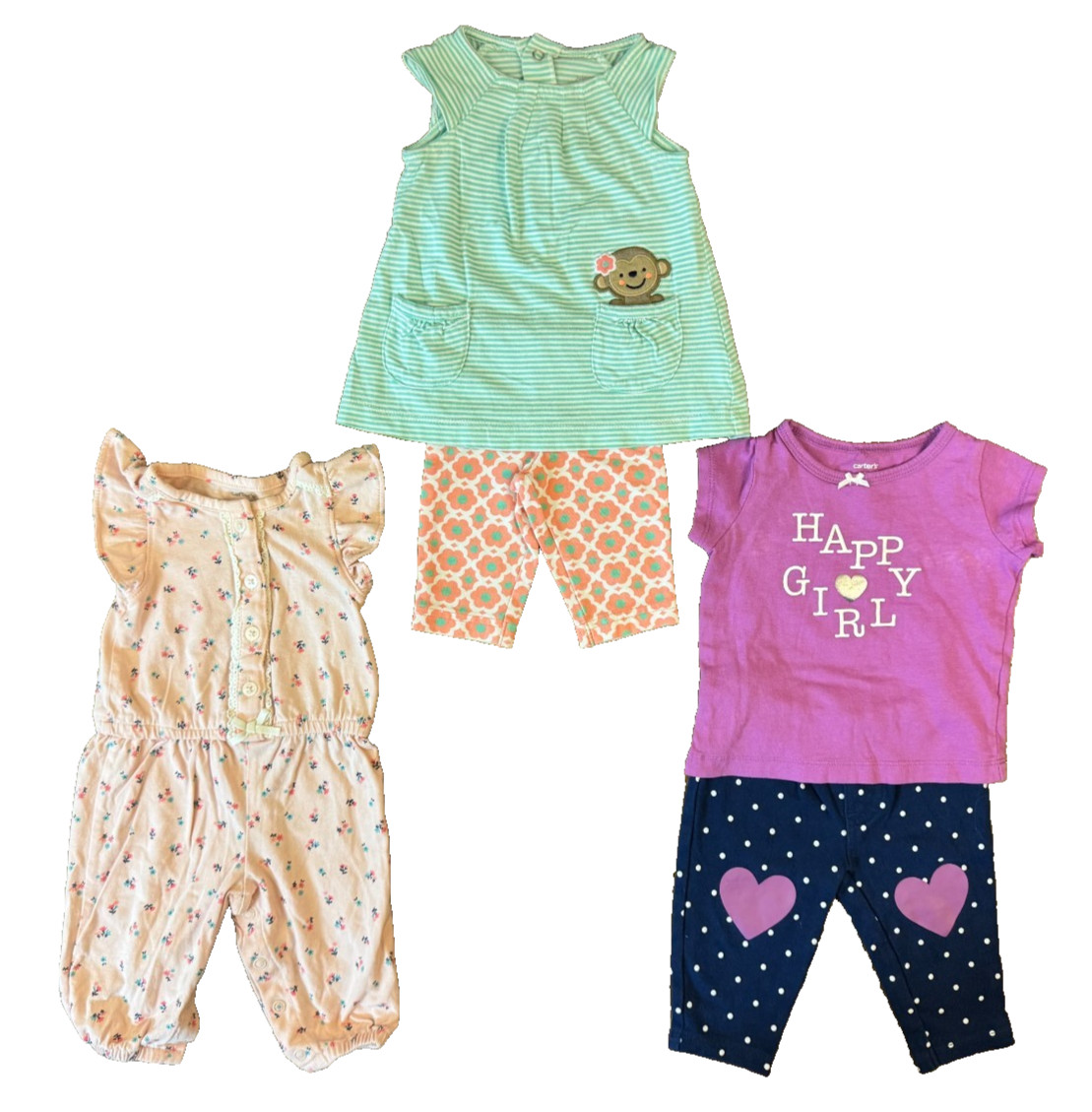 Carters Baby Girl 3 Months Outfits Pants Shirts Romper Clothes Lot Monkey Happy