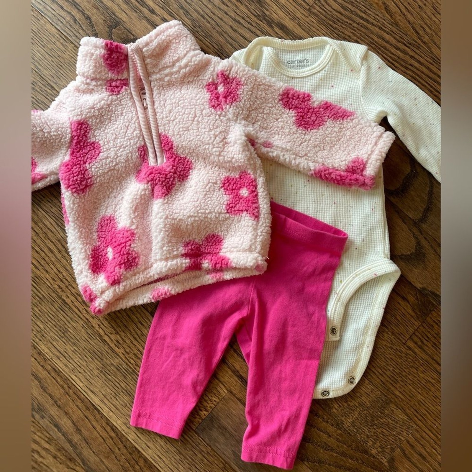 Cozy Fleece Outfit Set Pink Sherpa Pullover Leggings 3M Baby