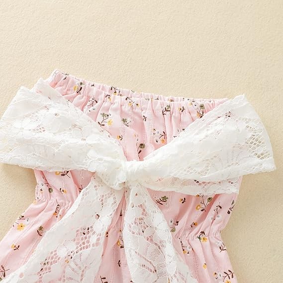 Newborn Infant Girl Floral Off Shoulder Romper Lace Jumpsuit Headband Outfit Set