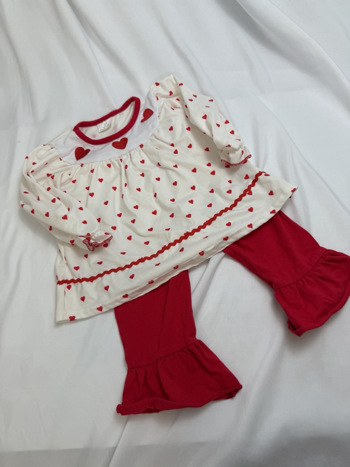 Baby Girls 6-12M 2pc Valentines Day Heart Print Top & Red Ruffle Pants Set