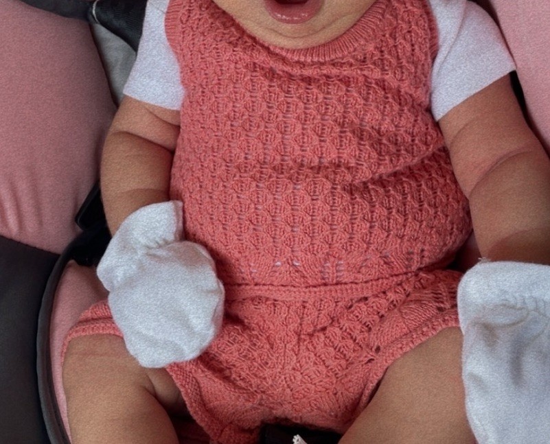 Newborn Pink crochet outfit with white headband